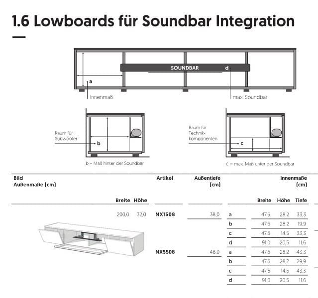 NX5508-GR Lowboard für Soundbar Integration