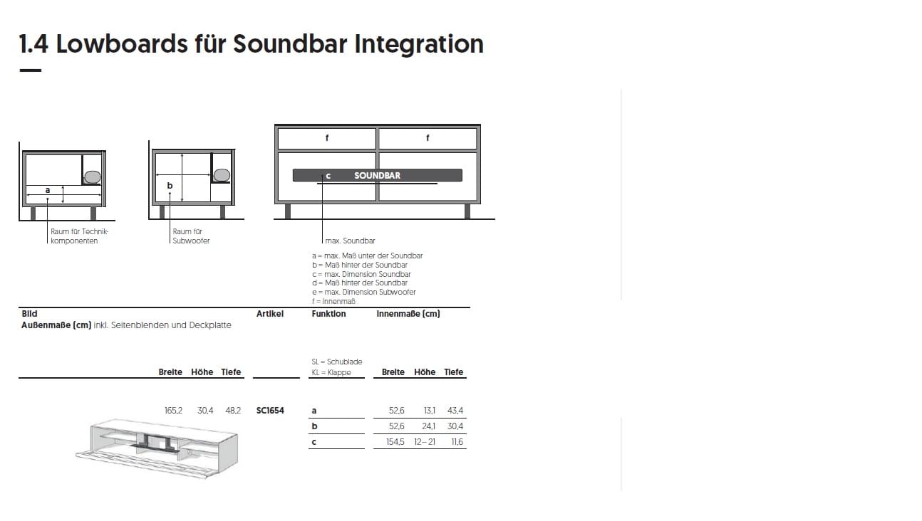 SC1654-SNG Lowboard für Soundbar Integration