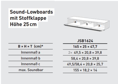 JSB1624-PE-SAT Lowboard zur Soundbar Integration