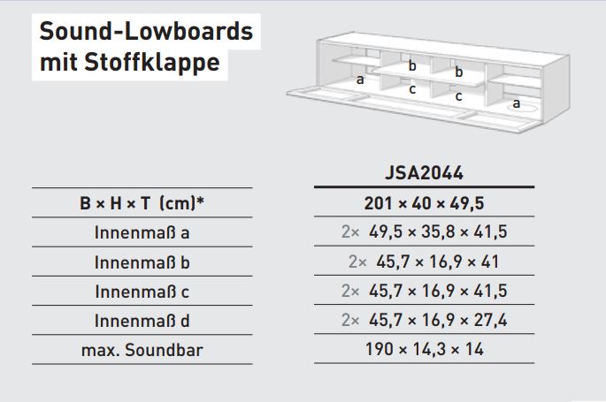 JSA2044-GN-SAT Lowboard mit Stoffklappe