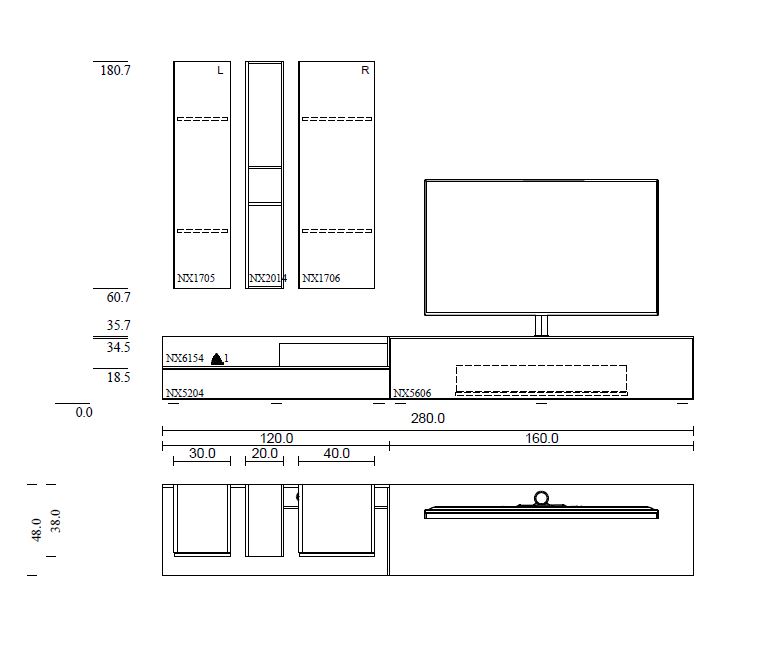 Next Kombination inkl. Soundsystem und TV-Halterung
