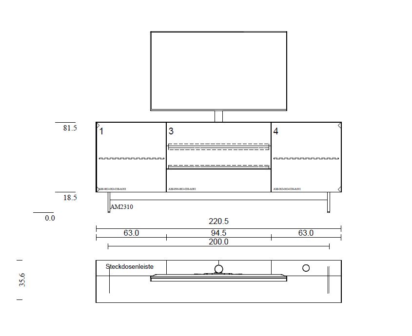 AM-Highboard 220cm inkl. Soundsystem BRA2