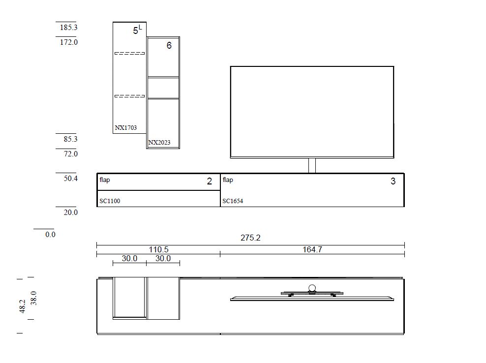 SC1100+SC1654-GN für Soundbar Integration inkl. Hängeschränke